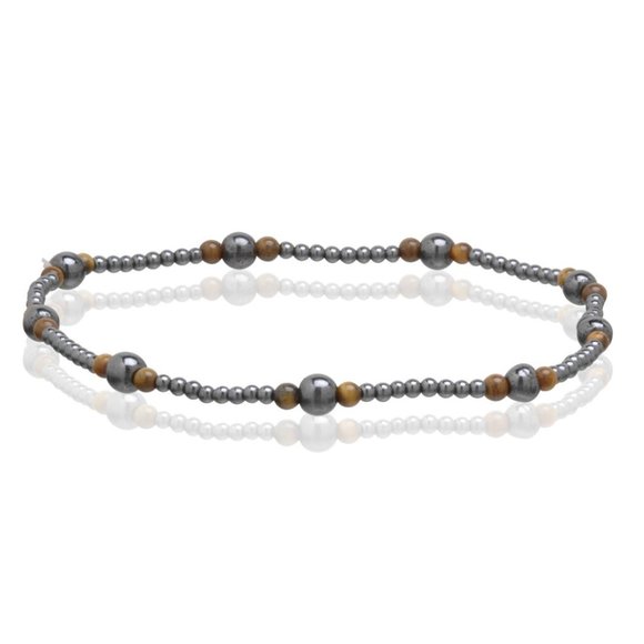 Tiger Eye Magnetic Hematite Anklet, Beaded Gemstone Anklet Stretchable - Picture 1 of 1